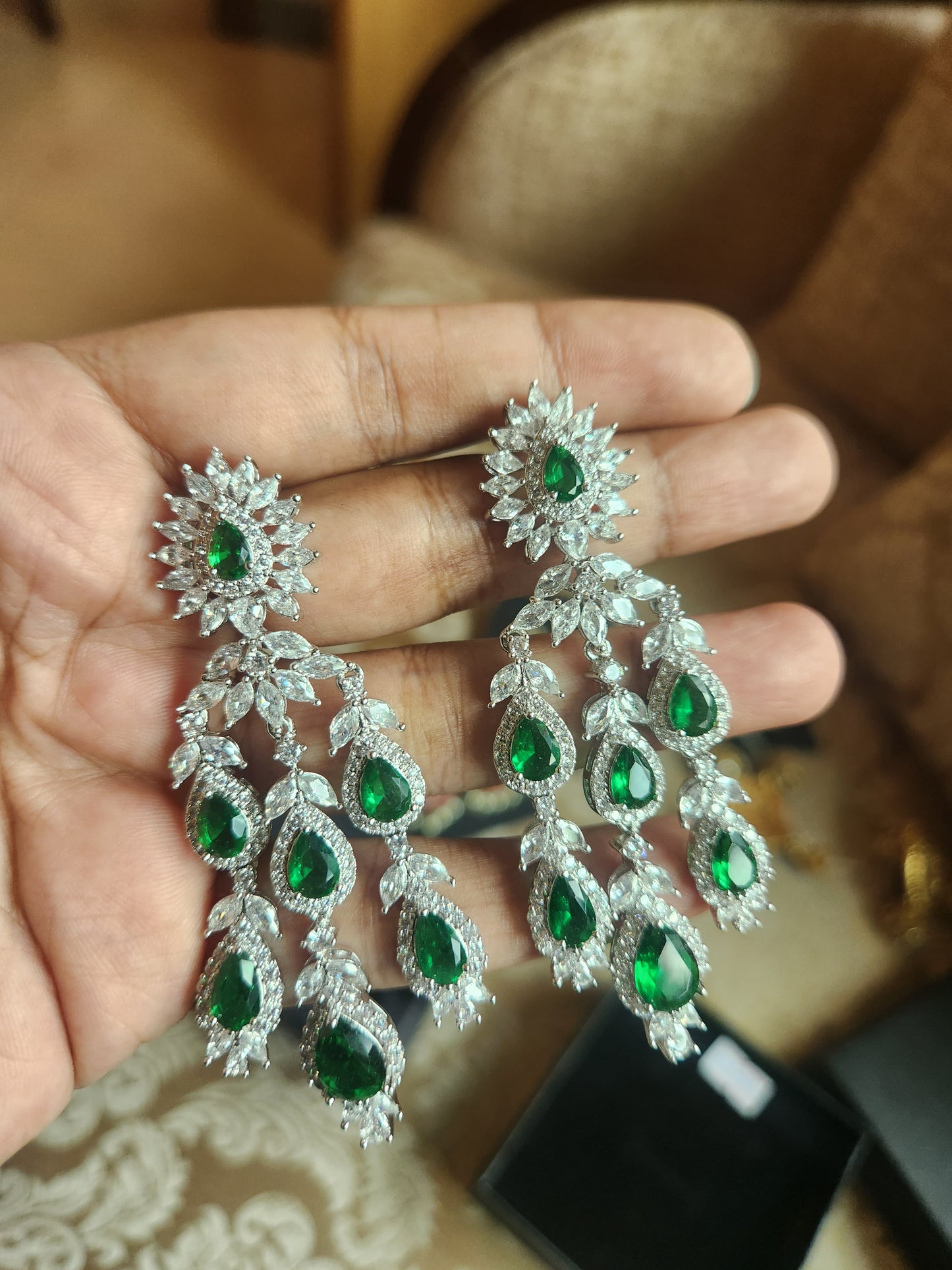 Emerald Diamontes Earrings